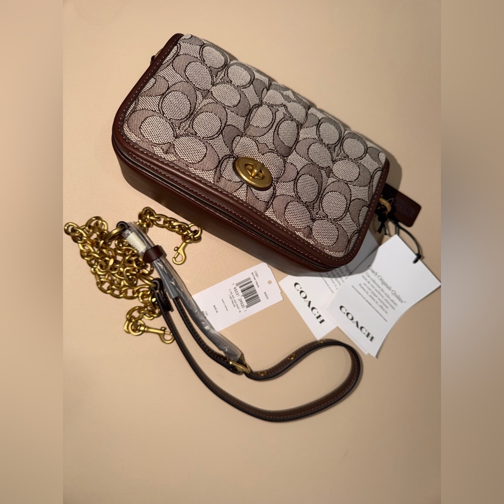 Coach Brown Signature Canvas and Leather Crossbody with Gold Hardware